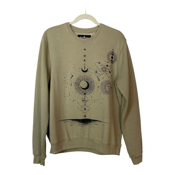 Blind Rooster Men's Large Olive Black Celestial Print Sweatshirt Full Front Back - Picture 3 of 12